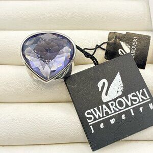 Swarovski Ring Swan Signed Sterling Silver Purple Cocktail 5 Crystal Pear Modern